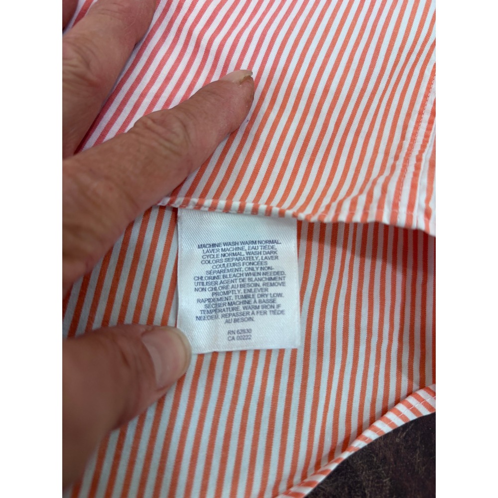 LANDS' END button down shirt mens XL orange white pinstripe short sleeve cotton - Picture 5 of 14